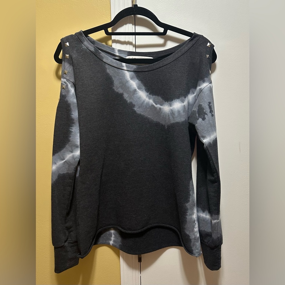 VINTAGE HAVANA TIE-DYE OPEN SHOULDERS W/STUDS PULLOVER LIGHTWEIGHT SWEATSHIRT(M)